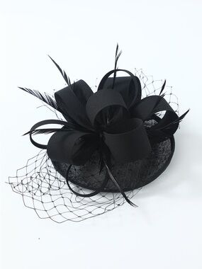 Mesh Fascinator Black Feather 1920s Decor Hair Clip Headpiece Hat Accessory
